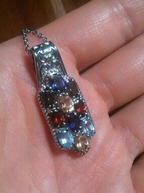 Multi-Gemstone Cluster Design Stainless Steel Pendant Necklace